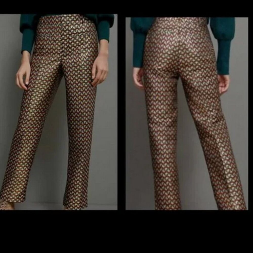 Anthropologie Womens Sz 2 Essential Slim Straight Metallic Geometric Pants NWT